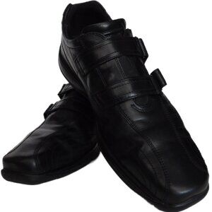 Ecco Black Leather Slip On Loafers adjustable Straps Size 12 Square toe Men's